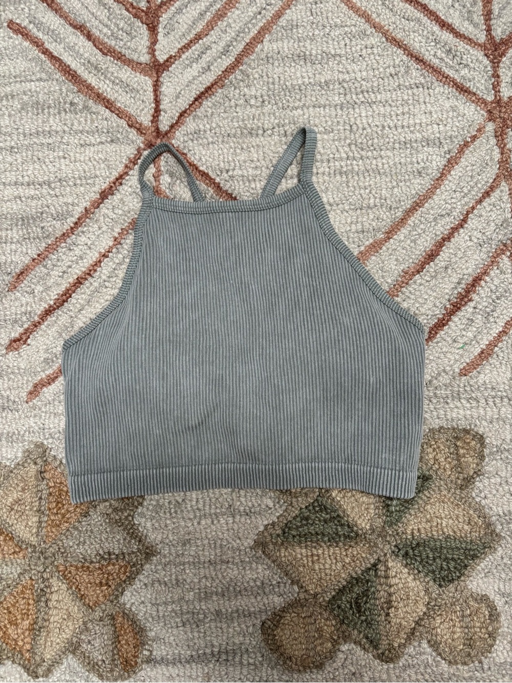 JoyLab Ribbed High-Neck Crop Cami - Dusty Sage